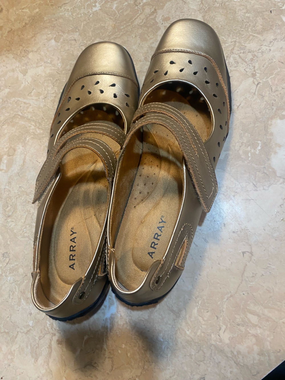 Array Metallic Bronze Mary Jane Flats with Hook-and-Loop Straps